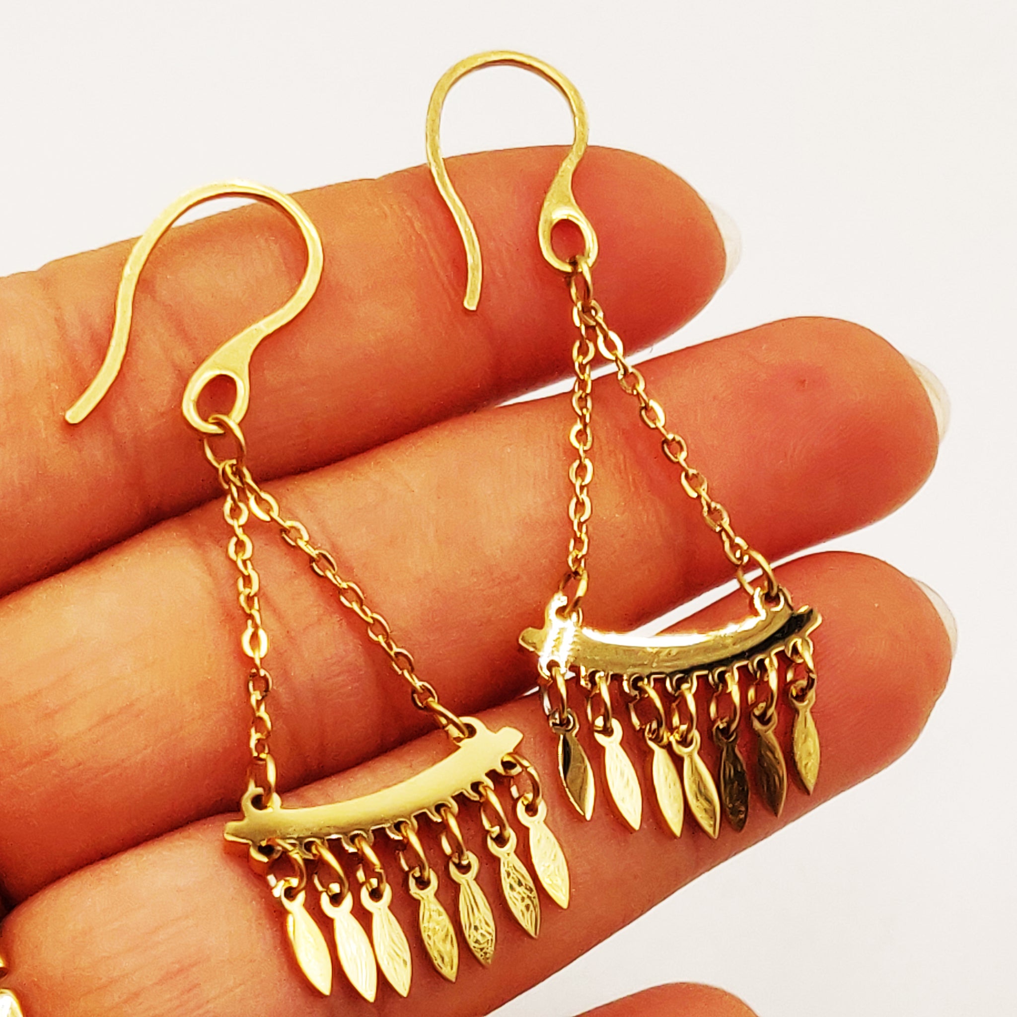 Boucles d'oreilles Barre Pendentifs Feuilles Luxe