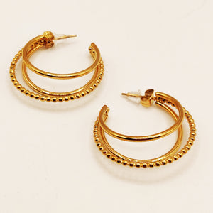 Boucles d'oreilles Triple Anneaux Perles d'imitation Dorées