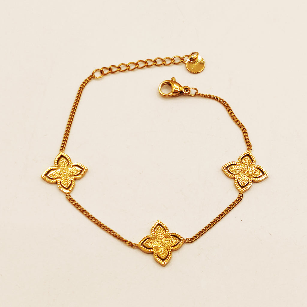 Bracelet Trèfles Feuilles Dorées Luxe