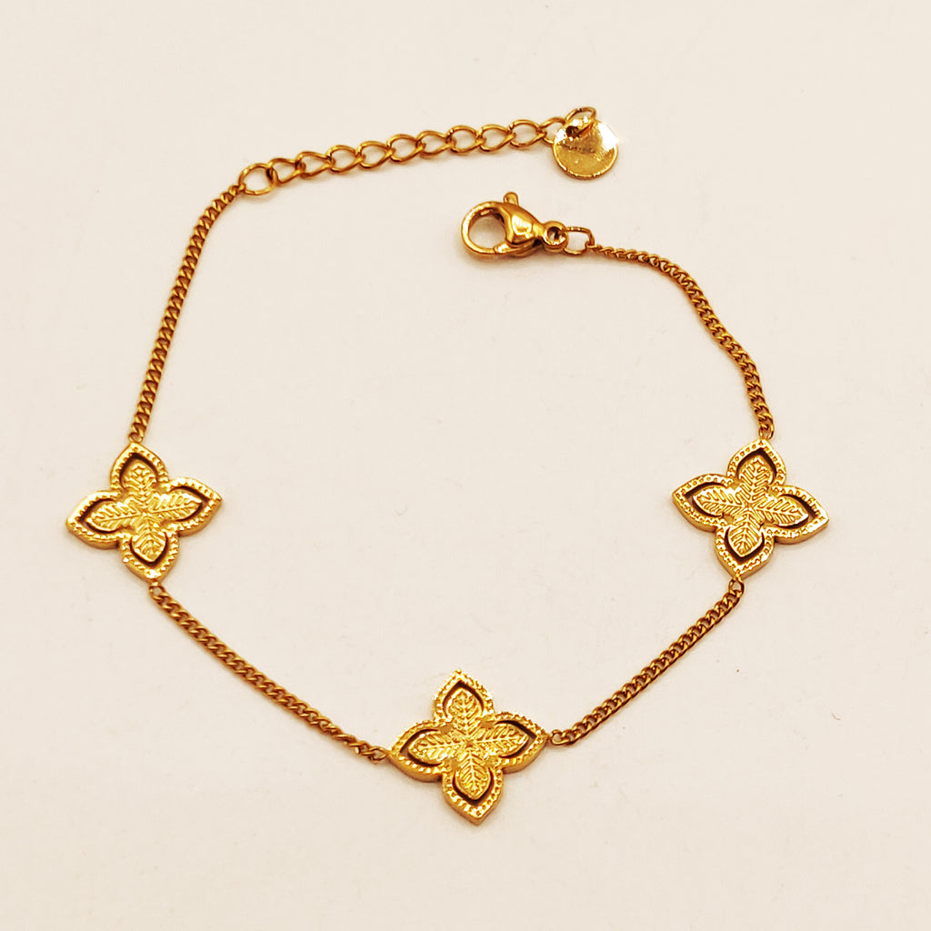 Bracelet Trèfles Feuilles Dorées Luxe