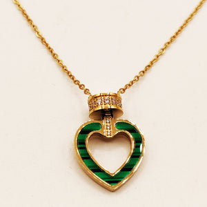 Collier Anneau Cristaux Coeur Vert Luxe