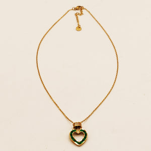 Collier Anneau Cristaux Coeur Vert Luxe