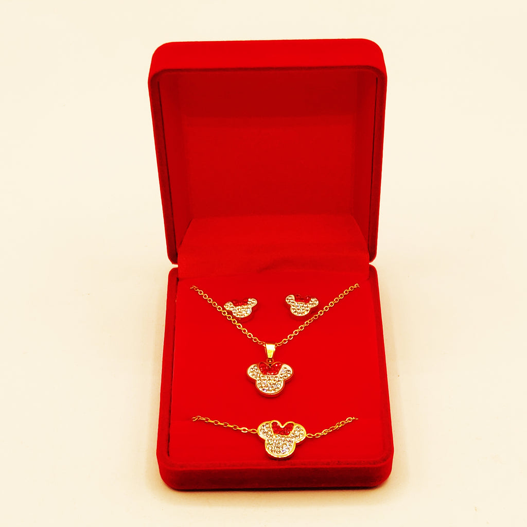 Coffret Collier, Bracelet et Boucles d'oreilles Minnie Cristaux
