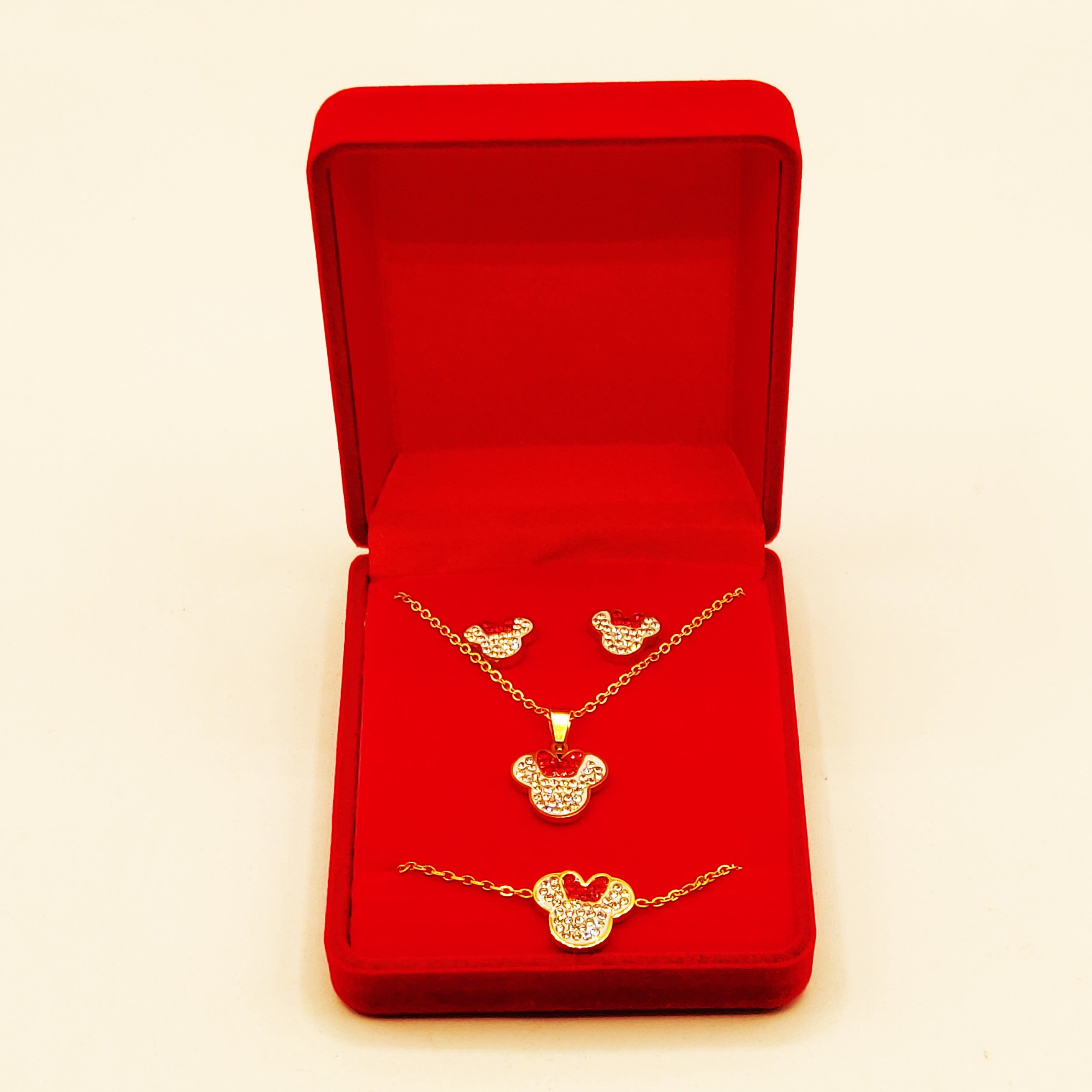 Coffret Collier, Bracelet et Boucles d'oreilles Minnie Cristaux