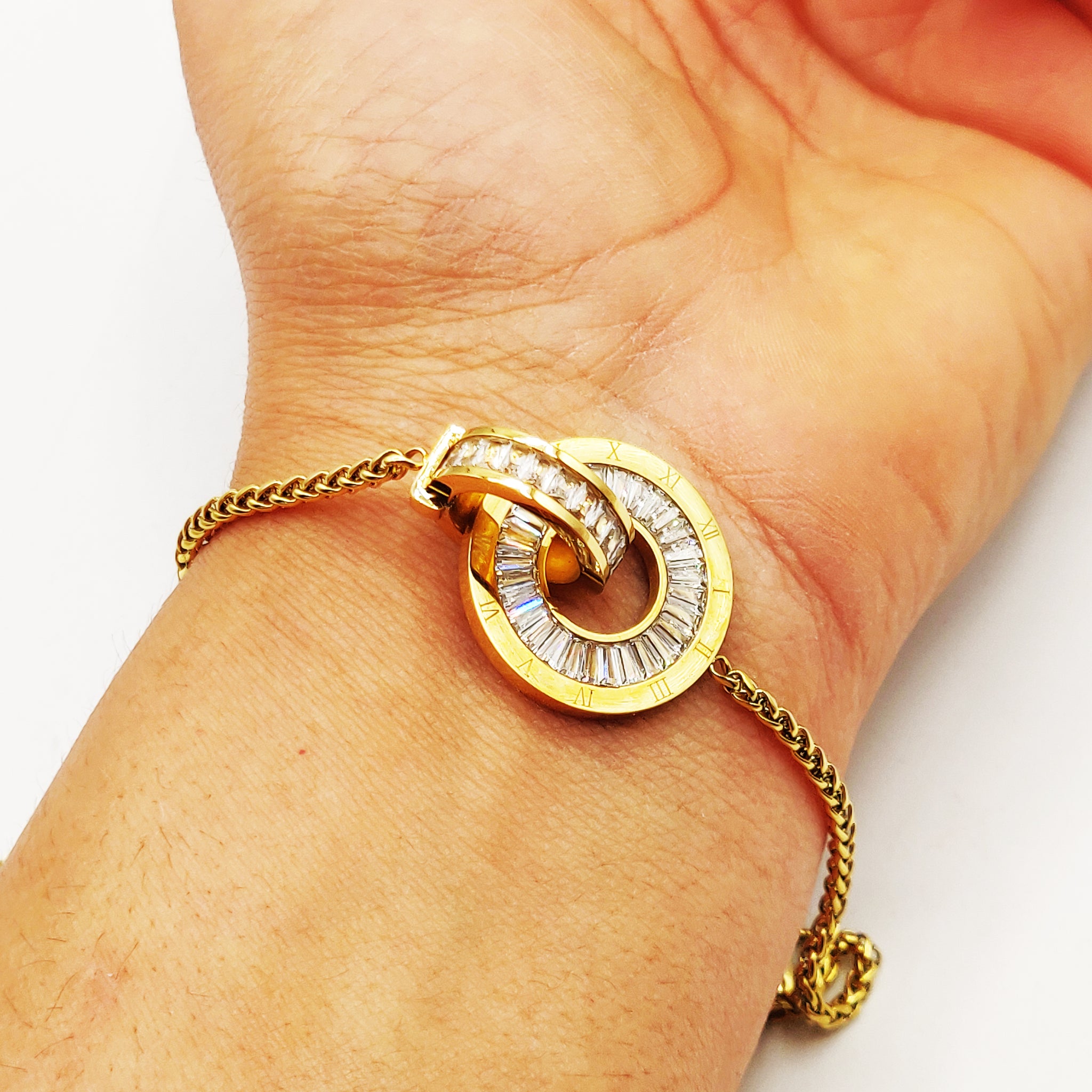 Bracelet Torsade Double Cercles Cristaux Romain Luxe