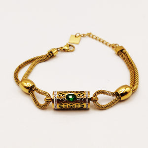 Bracelet Pendentif Cylindrique Oriental Pierre Verte Luxe