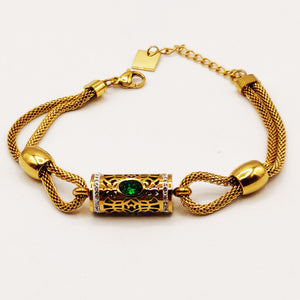 Bracelet Pendentif Cylindrique Oriental Pierre Verte Luxe