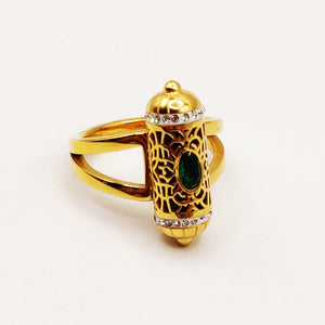 Bague Pendentif Cylindrique Oriental Pierre Verte Luxe