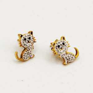 Boucles d'oreilles Chat Cristaux Yeux Noirs