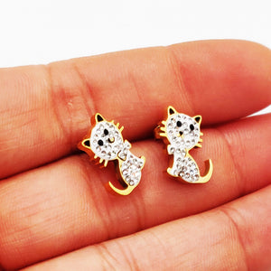 Boucles d'oreilles Chat Cristaux Yeux Noirs