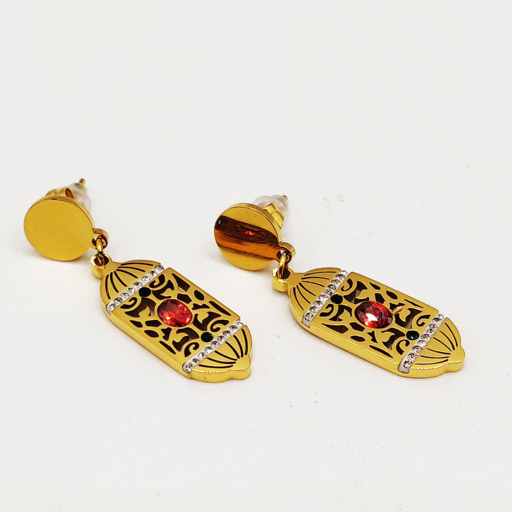 Boucles d'oreilles Motif Oriental Cristal Rouge Luxe