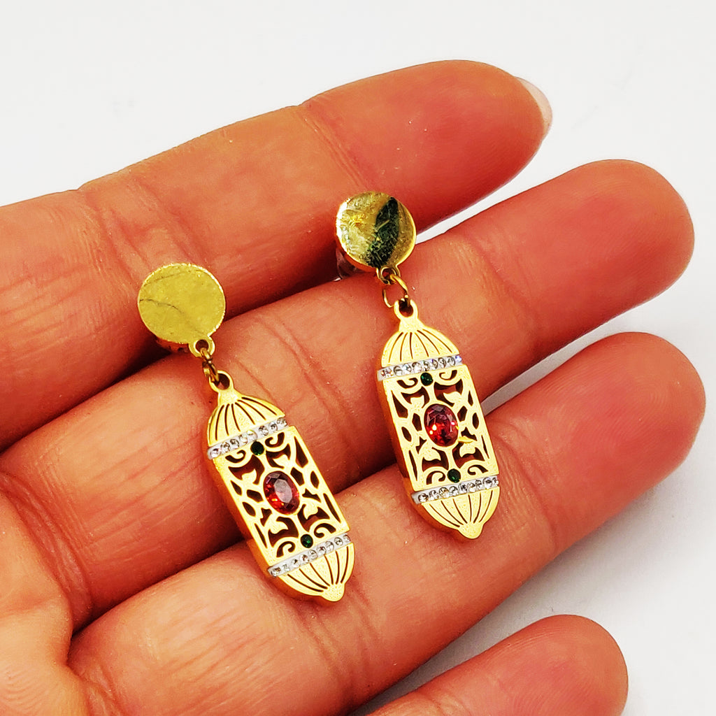Boucles d'oreilles Motif Oriental Cristal Rouge Luxe