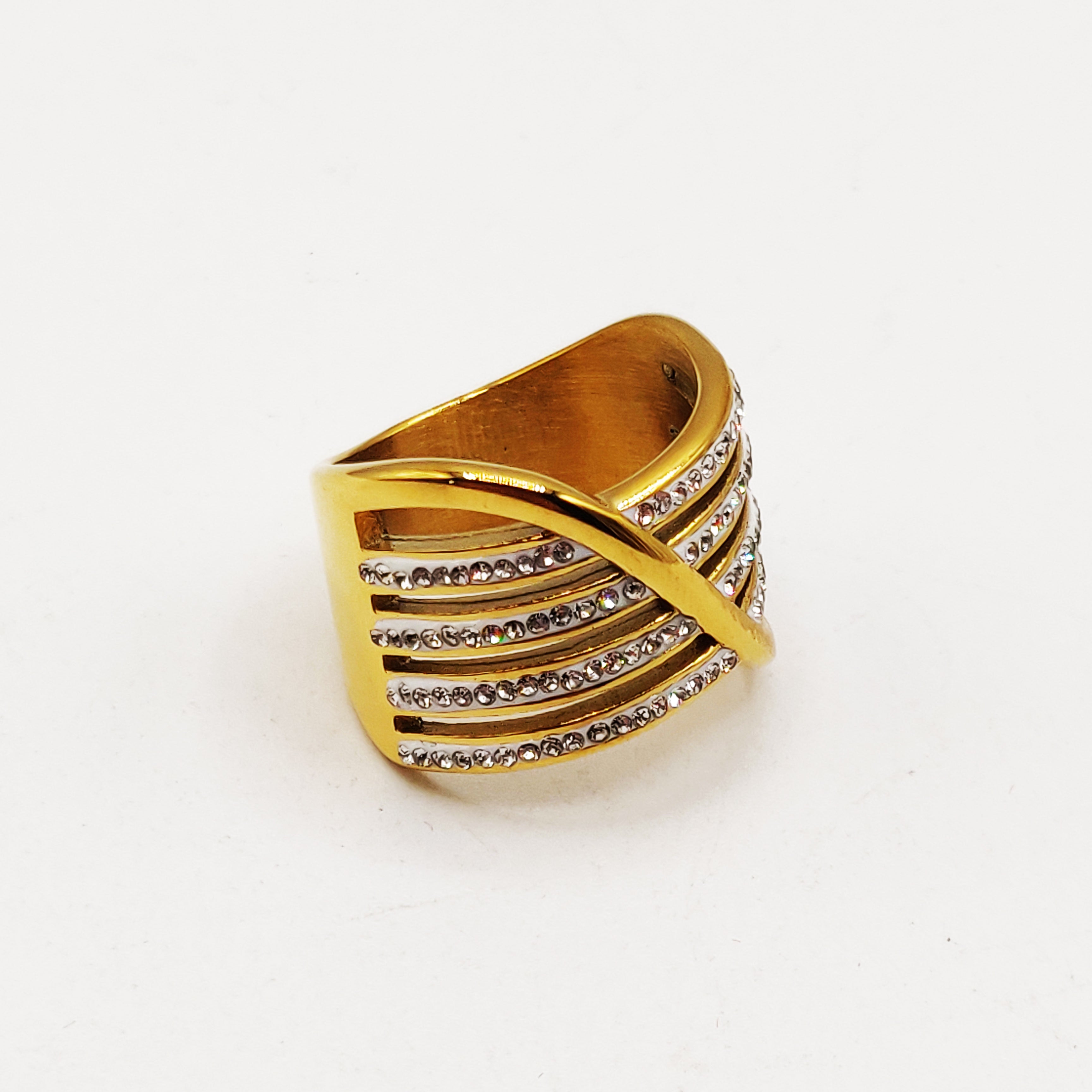 Bague 4 Lignes Cristaux Croisés