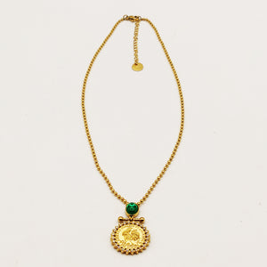 Collier Cristal Vert et Louise Coq Tour Cristaux Luxe