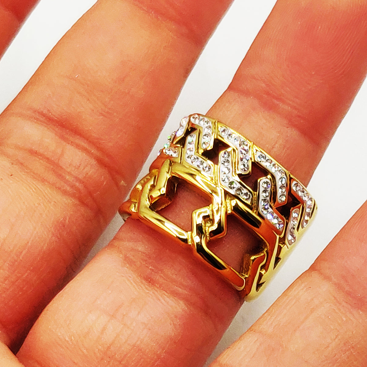 Bague Double Chaîne Cristaux et Simple Luxe