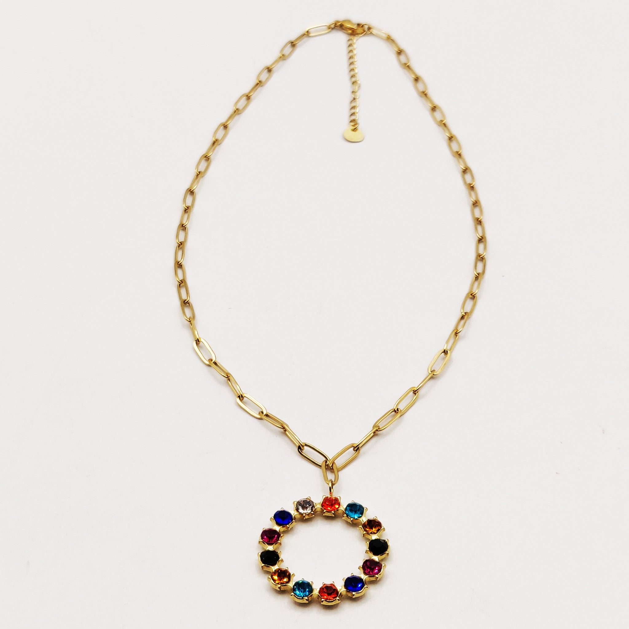 Collier Chaîne Cercle Cristaux Multicolores Luxe