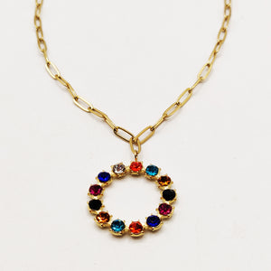 Collier Chaîne Cercle Cristaux Multicolores Luxe