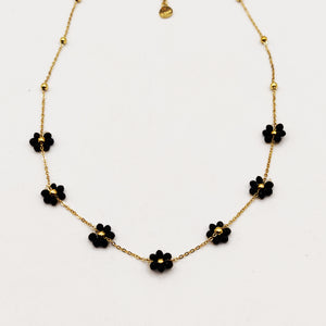 Collier Multi Marguerites en Perles d'imitation Noires