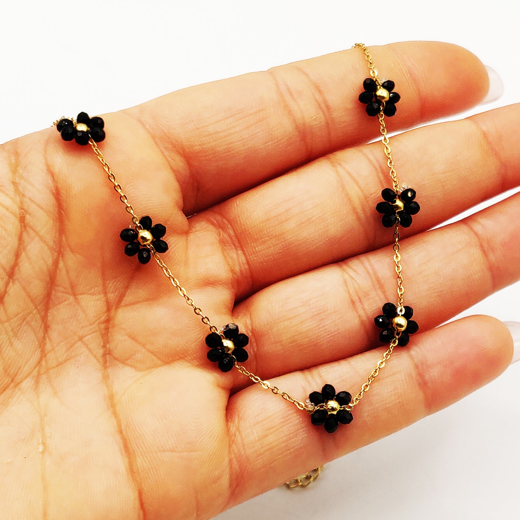 Collier Multi Marguerites en Perles d'imitation Noires