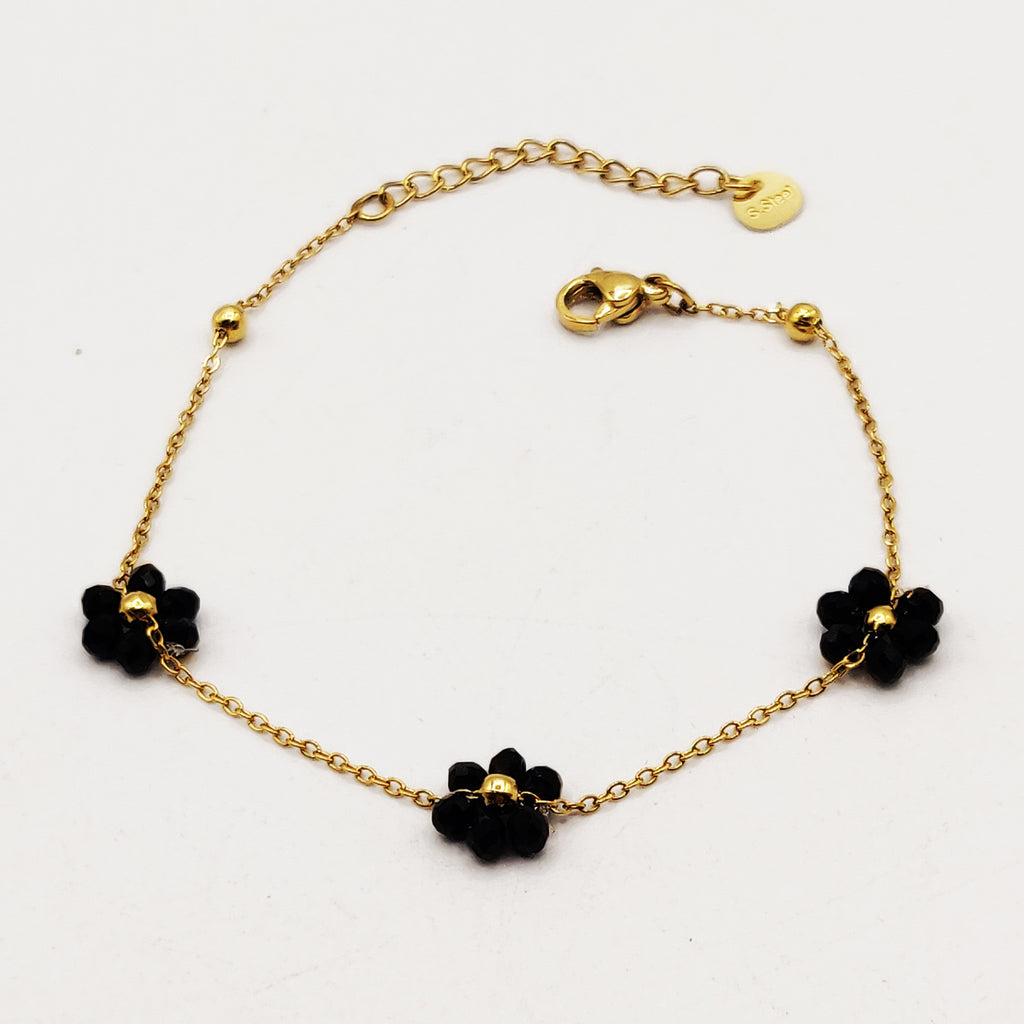 Bracelet Multi Marguerites en Perles d'imitation Noires