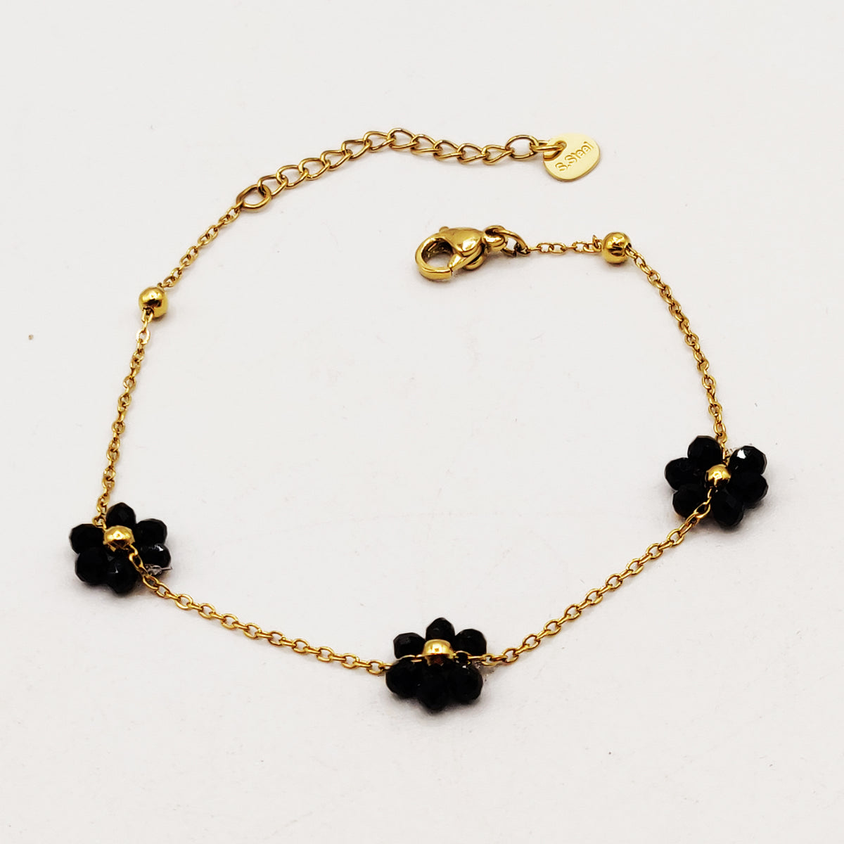 Bracelet Multi Marguerites en Perles d'imitation Noires