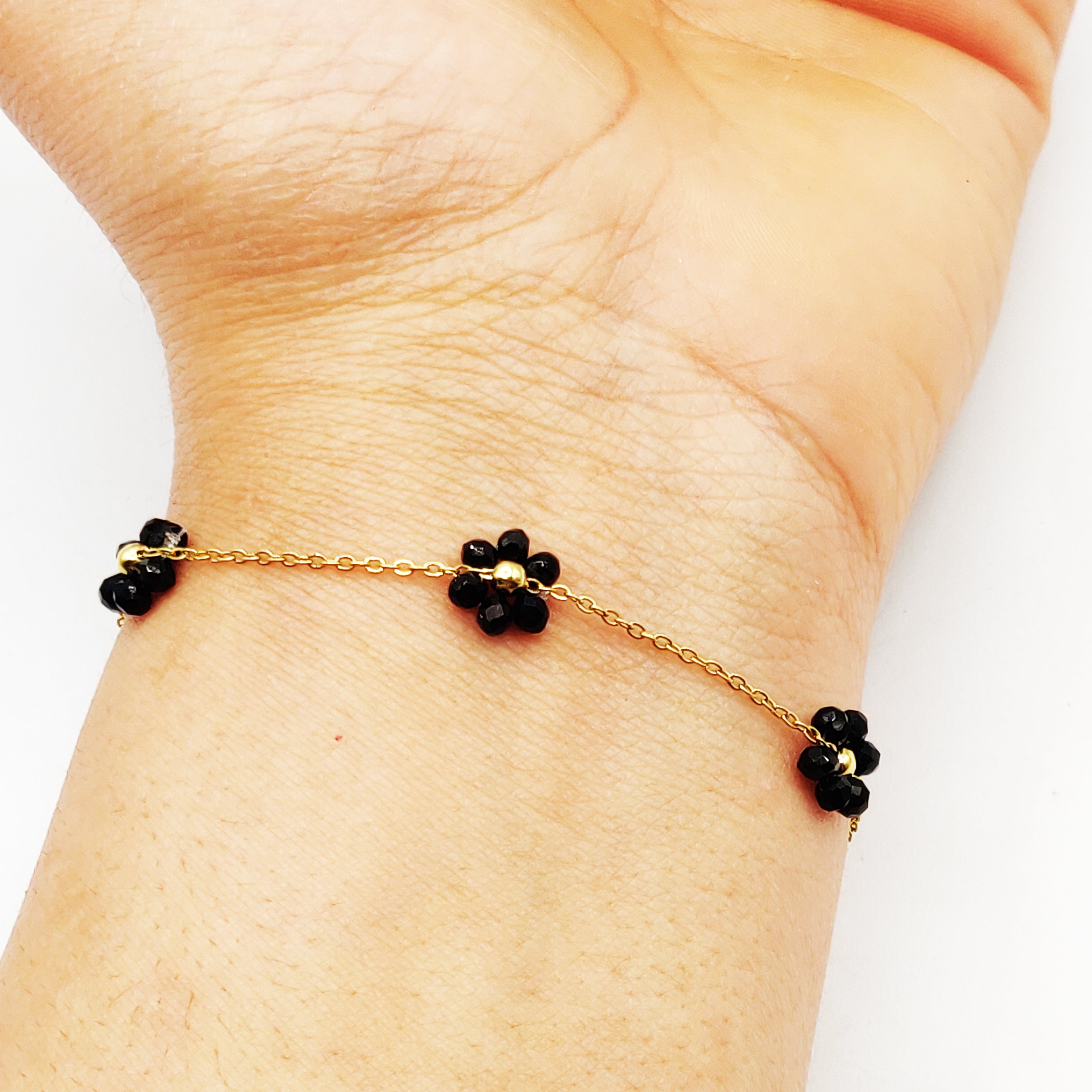Bracelet Multi Marguerites en Perles d'imitation Noires