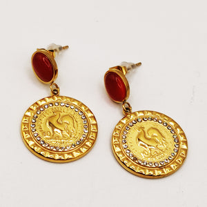 Boucles d'oreilles Chaîne Louise Coq Cristal Orange Luxe