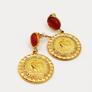 Boucles d'oreilles Chaîne Louise Coq Cristal Orange Luxe