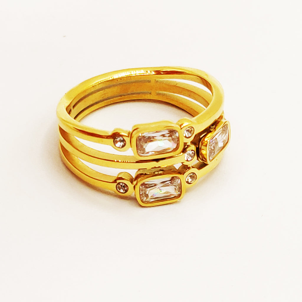Bague 3 Cristaux Rectangulaires