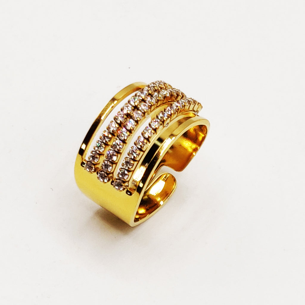 Bague 3 Lignes Cristaux Luxe