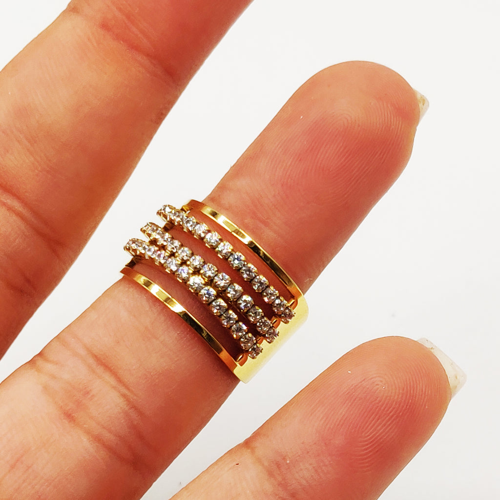 Bague 3 Lignes Cristaux Luxe