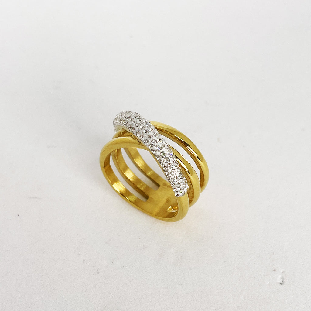 Bague 3 Lignes Croisées Cristaux