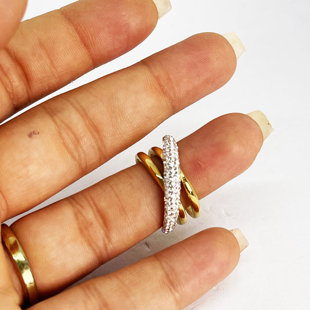 Bague 3 Lignes Croisées Cristaux