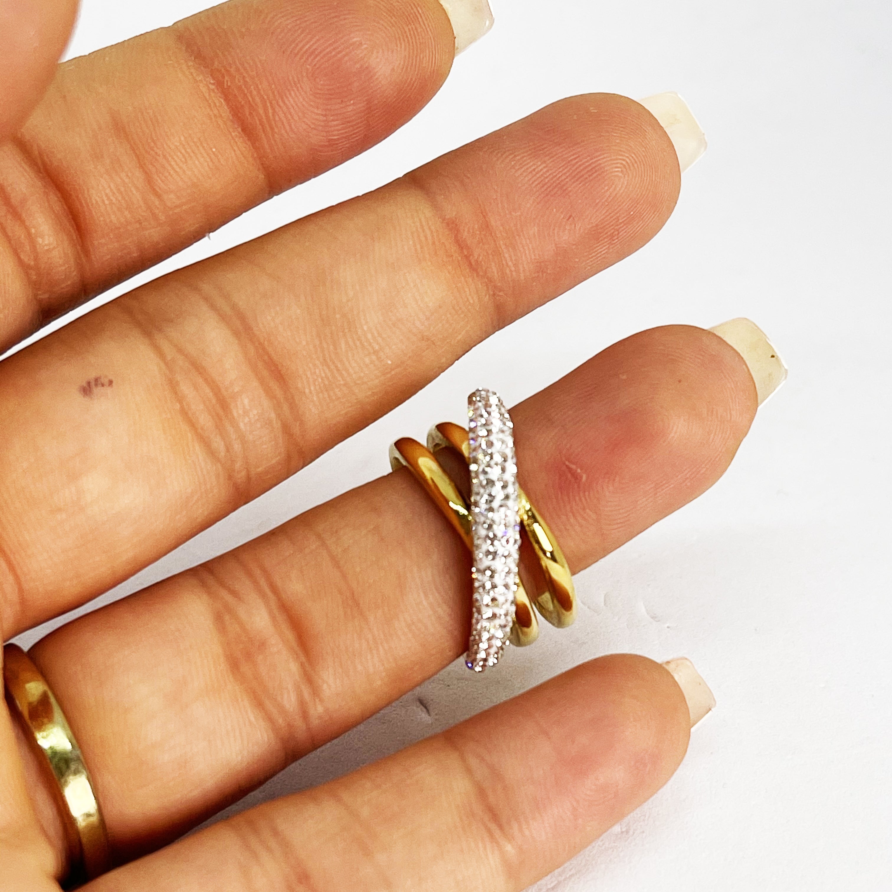Bague 3 Lignes Croisées Cristaux