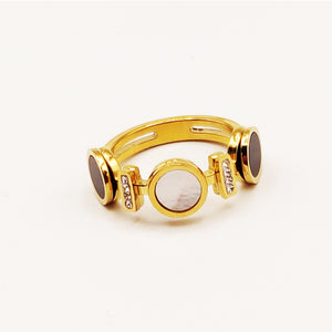 Bague Romaine Cercles Noirs et Blanc Nacré Cristaux