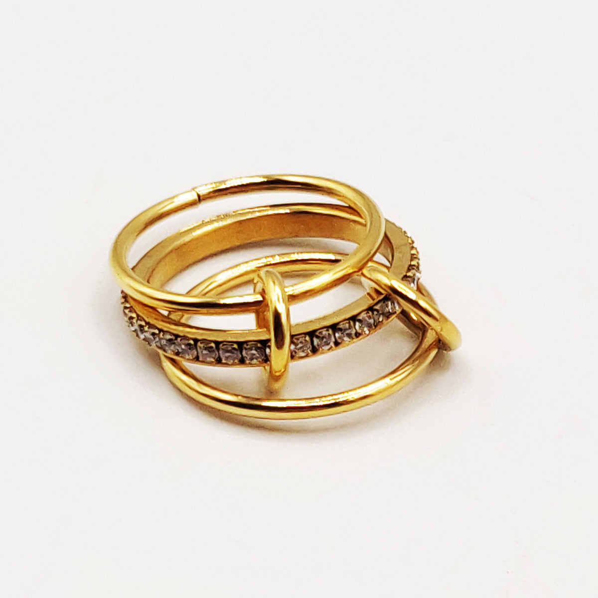 Bague Anneaux Cristaux Reliés Luxe