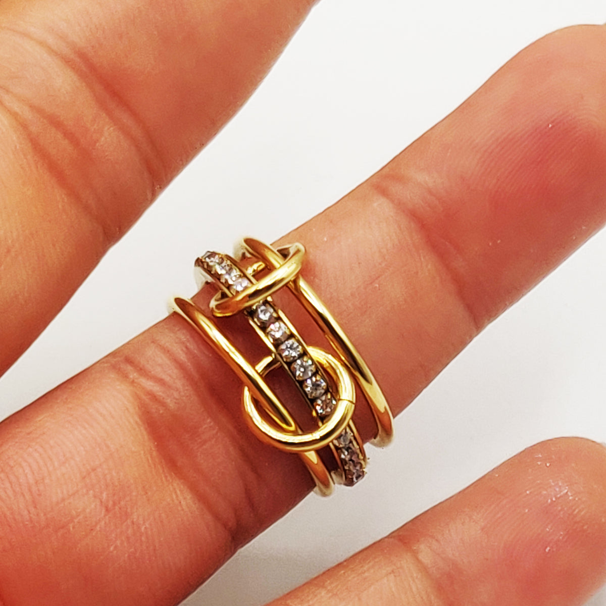 Bague Anneaux Cristaux Reliés Luxe