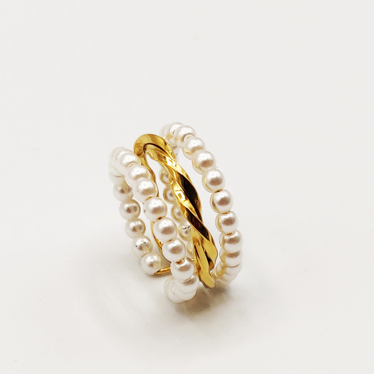 Bague Anneaux et Perles Blanches