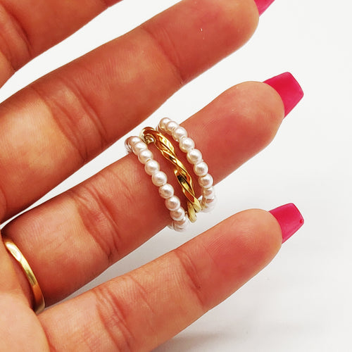 Bague Anneaux et Perles Blanches