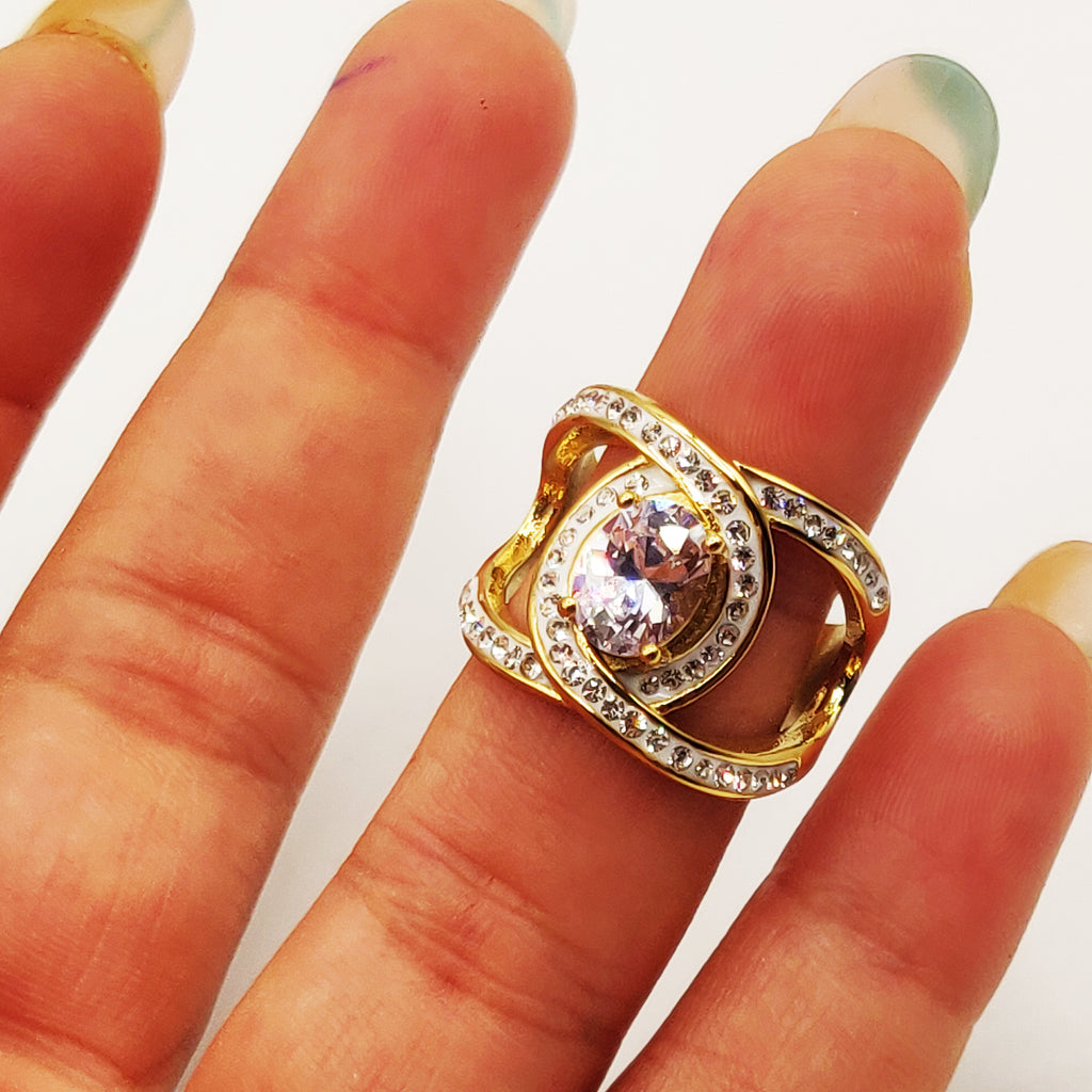 Bague Boucles Croisées Gros Cristal Luxe