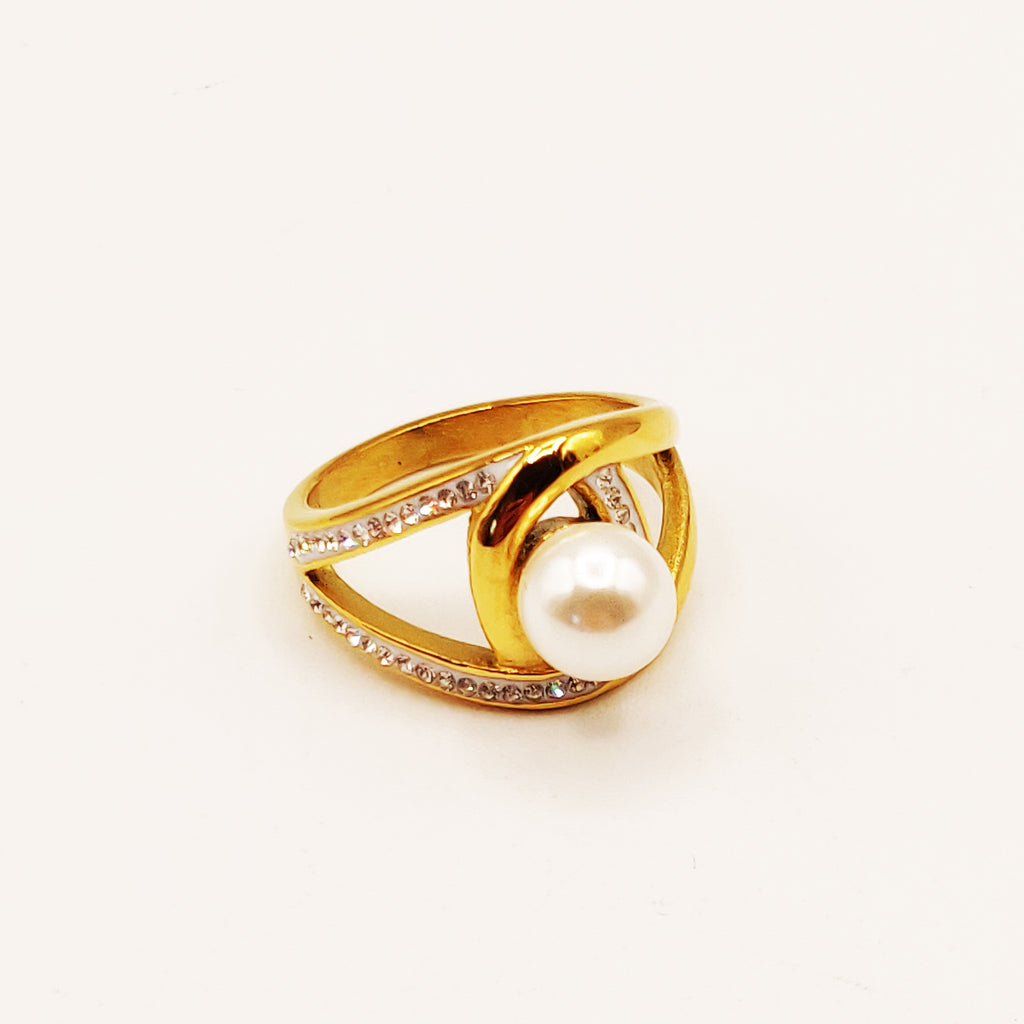 Bague Boucles Emmêlées et Perle Blanche