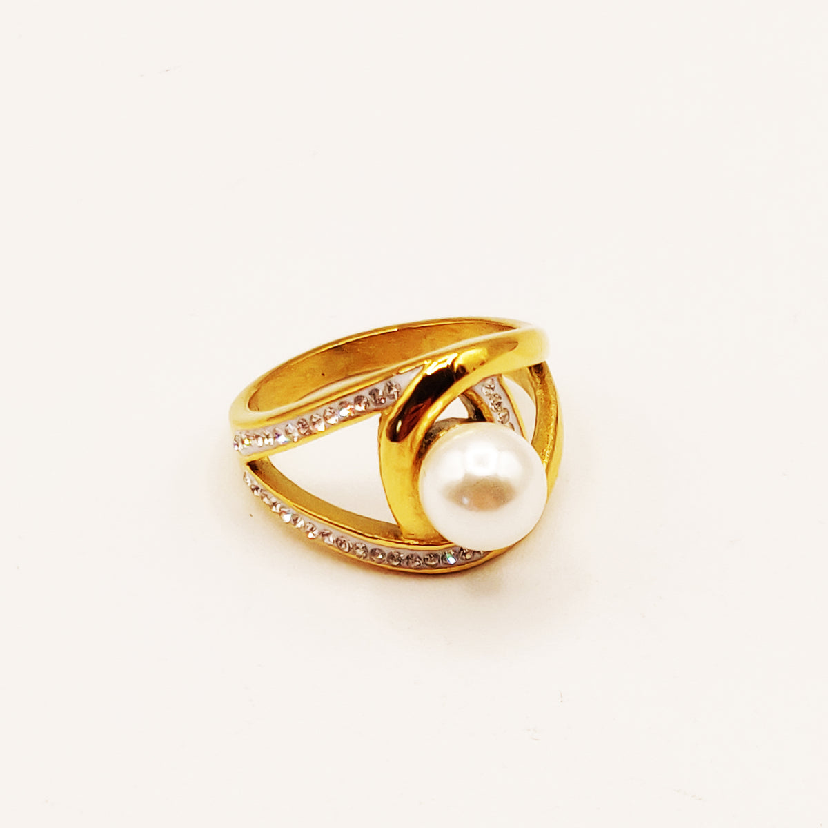 Bague Boucles Emmêlées et Perle Blanche