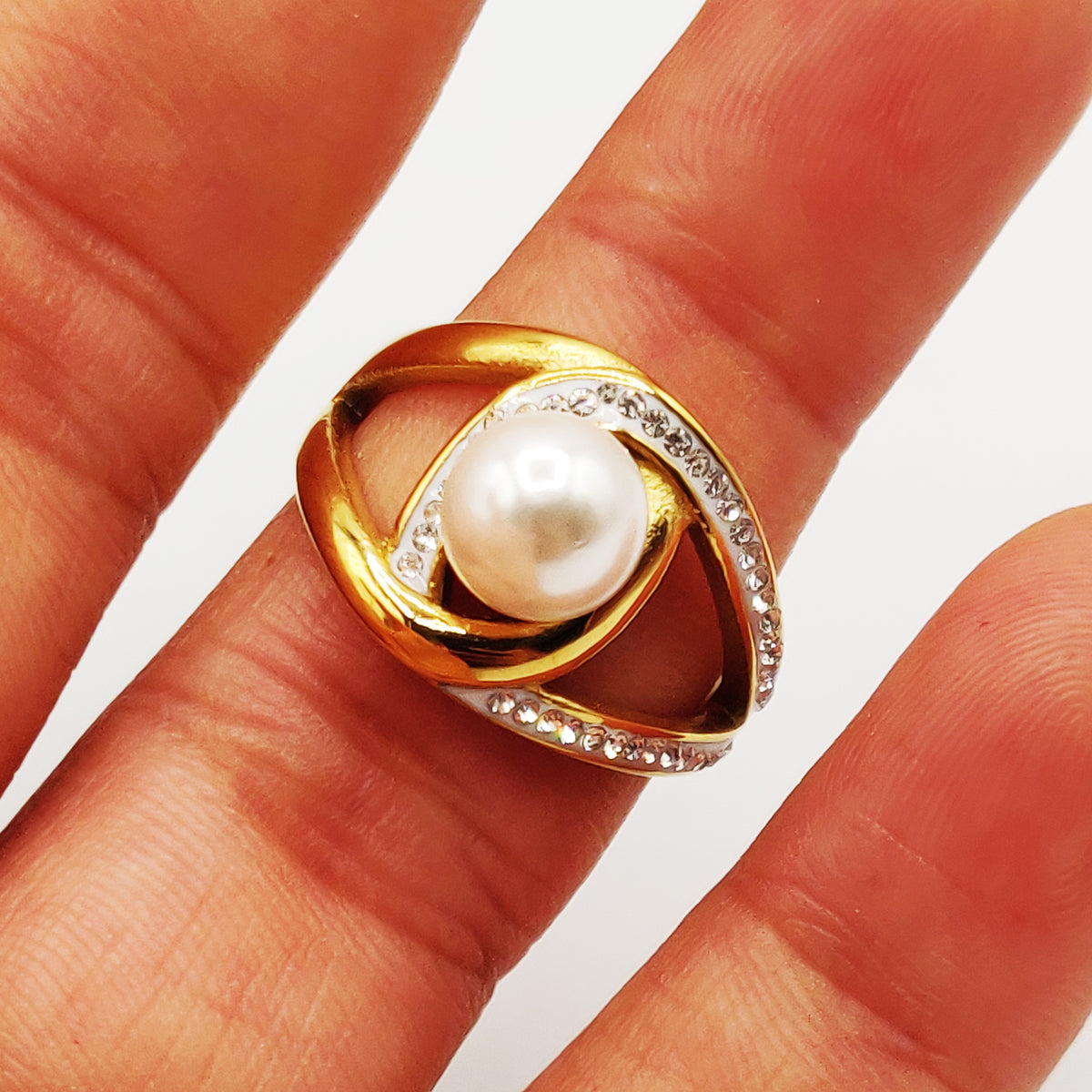 Bague Boucles Emmêlées et Perle Blanche