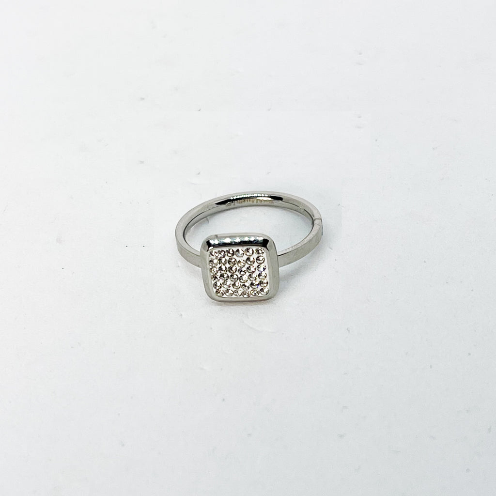 Bague Carré Cristaux Argentée