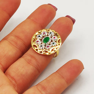Bague Torsade Cercle Oriental Cristaux Verts et Roses Luxe