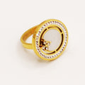 Bague Cercle Trèfle Cristaux Blanc Nacré