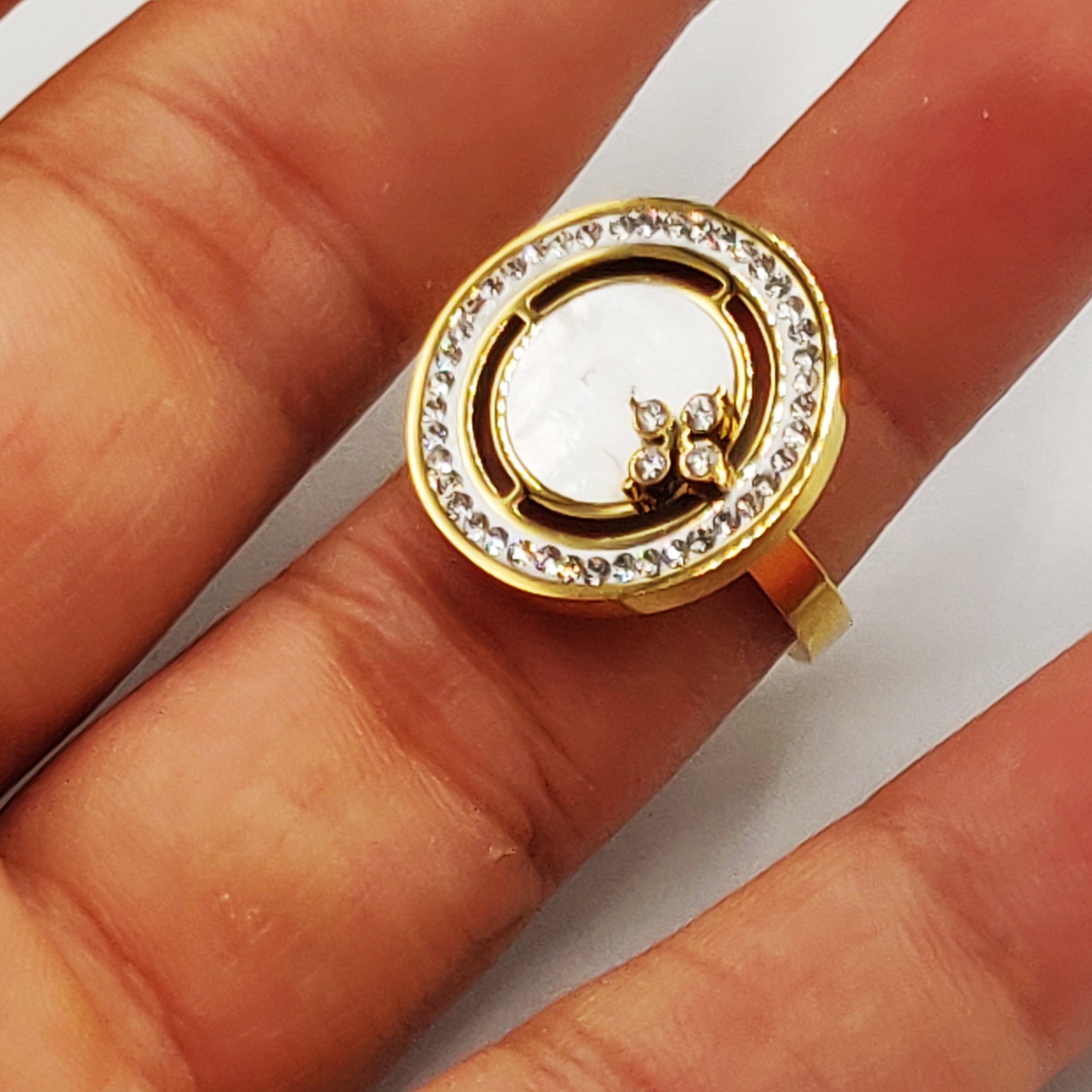 Bague Cercle Trèfle Cristaux Blanc Nacré