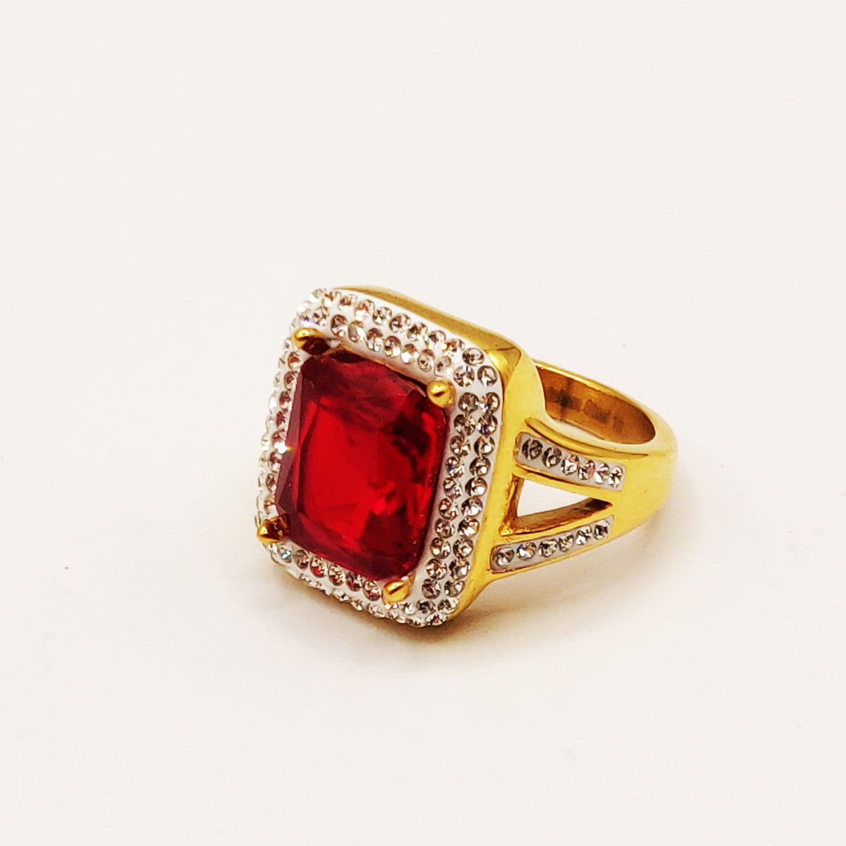 Bague Chaîne Cubique Cristal Rouge Luxe