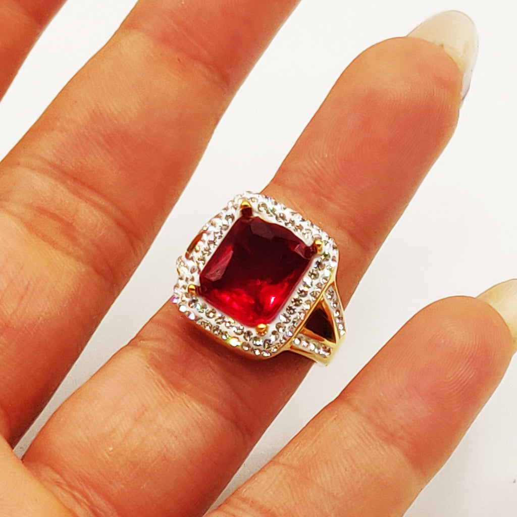 Bague Chaîne Cubique Cristal Rouge Luxe