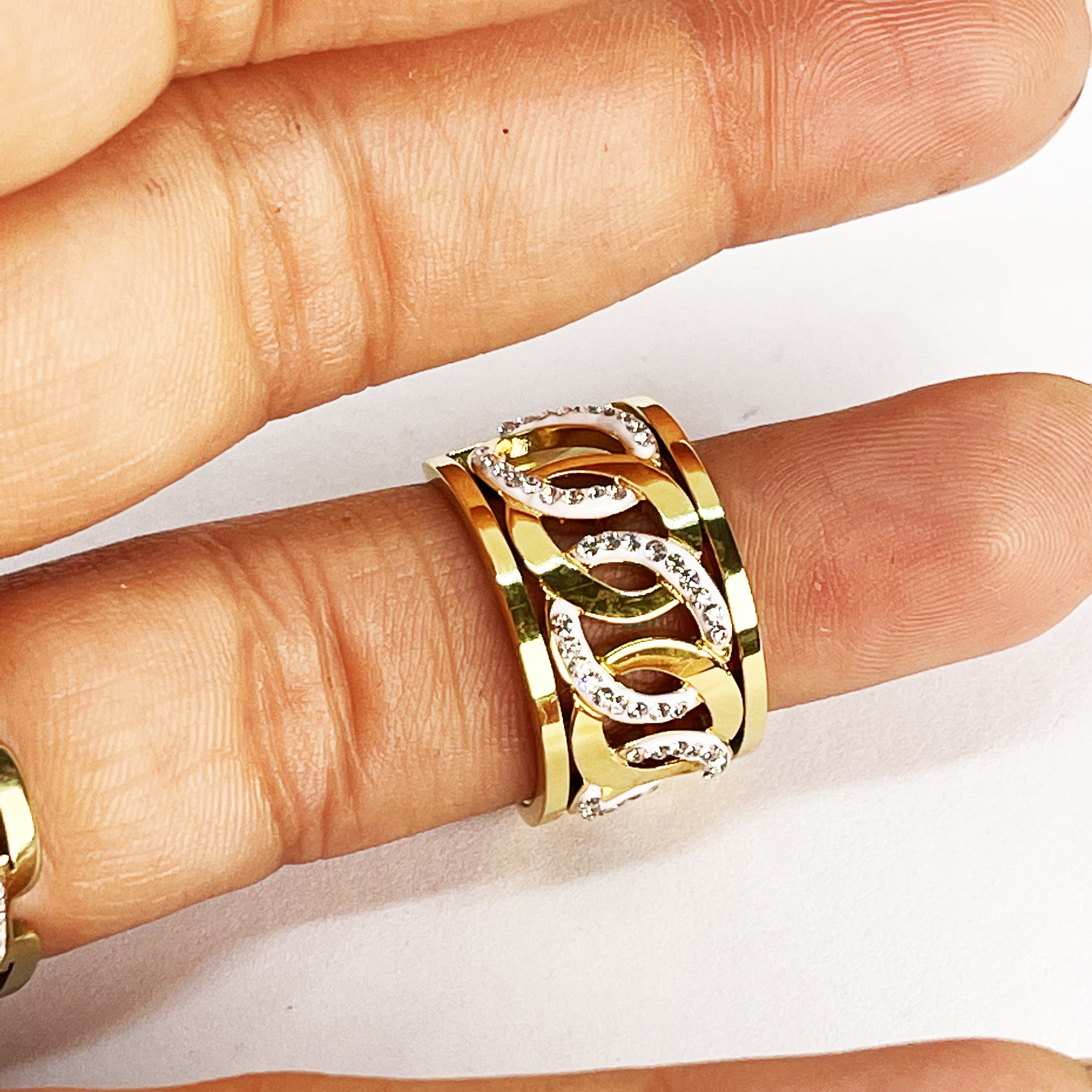 Bague Chaîne Ovale Cristaux